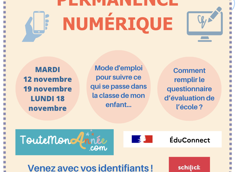 PERMANENCE NUMÉRIQUE : mardi de 8H30 à 10H